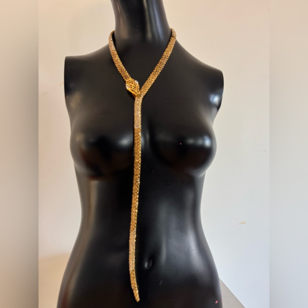 Valentino Garavani crystal snake serpent necklace Gold tone metal and crystal